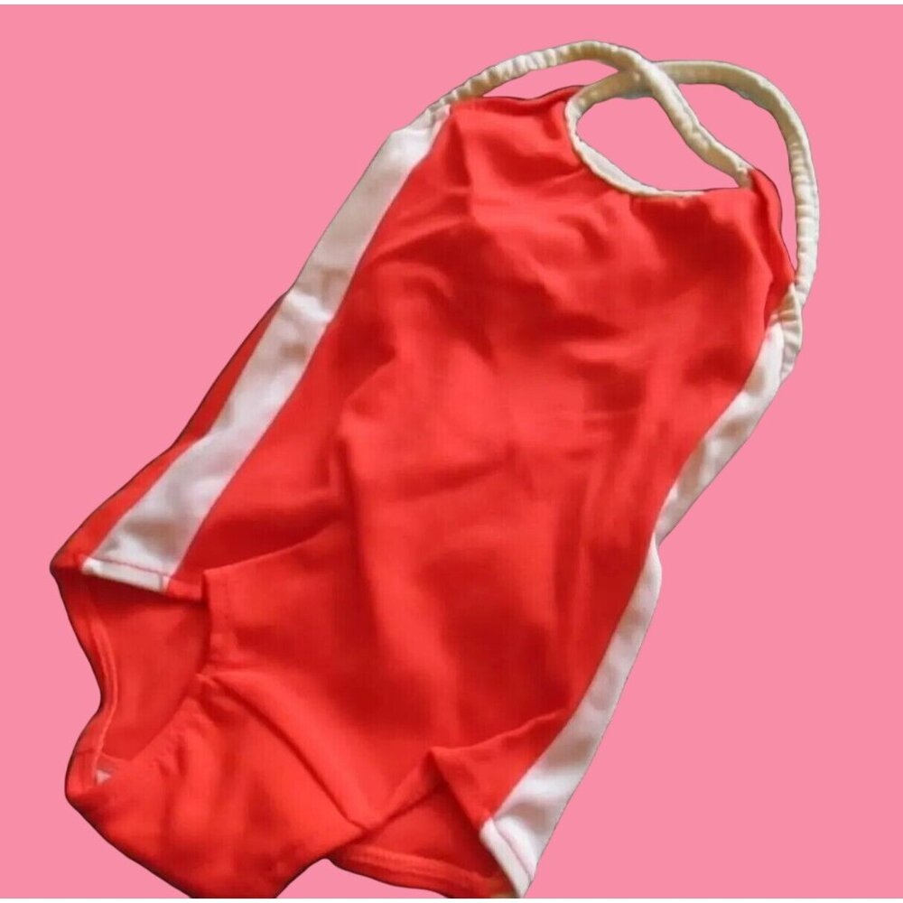 Vintage 1980's GIRLS 3X 3T  Swimsuit RED/WHITE 1 Piece swim suit CASTAWAYS NEW